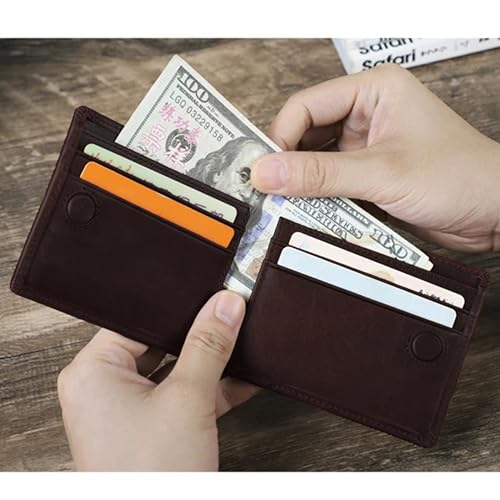 Image of Contacts Genuine Leather Wallet for Men | Slim Bifold Wallet with Magnetic Closure | 4 Card Slots & Cash Compartment | Premium Brown Leather Wallet