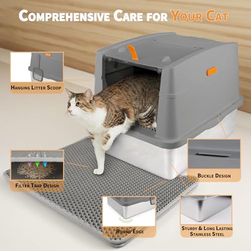 Arenero para gato grande de acero inoxidable con tapa miniatura 6