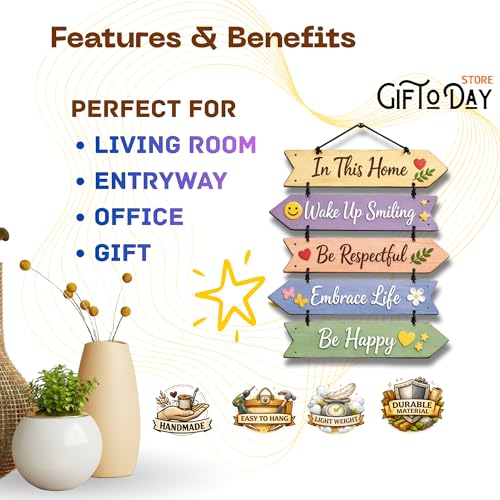 Image of Wooden Hanging Wall Decor Sign for Home | Motivational, Spiritual, Garden & Quote Wall Hanging Plaque for Living Room, Bedroom, Entryway & Office Decor (In This Home Positive Quotes) (Design 23)