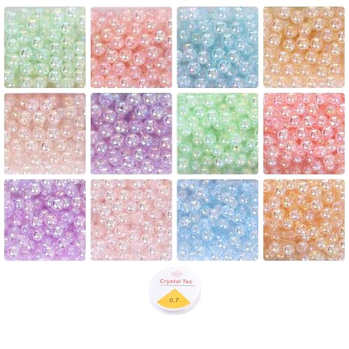 Image of ambitieux Bracelet Making Craft Kit 12 Types of Colorful 400+ pcs of Plastic Beads with Elastic -(Colorfull with 8 mm) (8 mm Metallic Pearl)