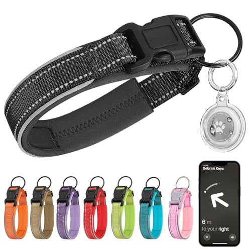 Ledeak Tactical Dog Collar, Reflective Adjustable Dog Collar with Transparent Waterproof AirTag Holder Protective Case