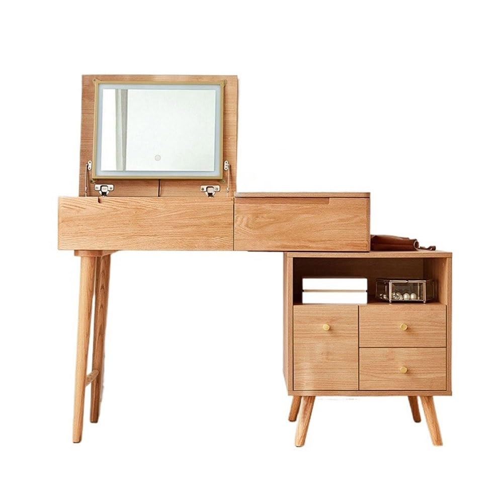 asdchZen Small Wood Flip Top Mirror With Storage Cabinet Vanity Makeup Table For Bedroom & Home Office Stylish Dressing Table For Makeup & Grooming