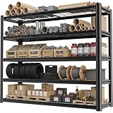 Industrial Storage Shelving Unit Black Metal Frame,Wire Mesh Shelves Tool-Free Assembly Safety Lock Design Heavy Duty Garage Workshop Organization System 3500LBS 84