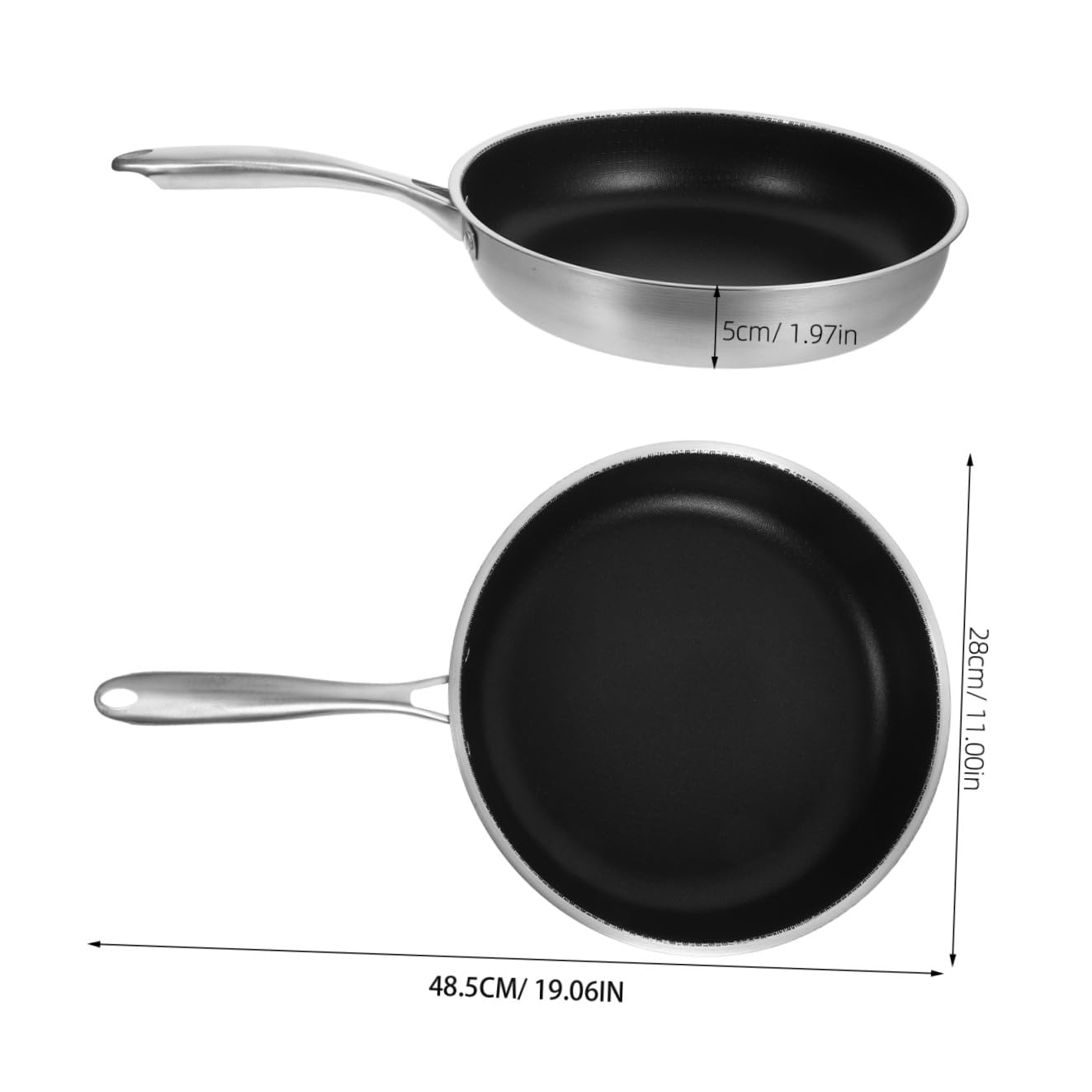 CANIGHT Padella in Acciaio Inossidabile Antiaderente Manico Ergonomico, Adatta per Cucine a Gas, Elettriche a Induzione, per Friggere Uova e Bistecche