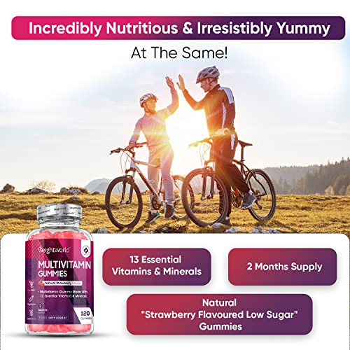 Multivitamin Gummies for Women & Men - 2 Months Supply - 13 Multivitamins & Minerals - 120 Vitamin Gummies - With Vitamin C, A, D, B, Biotin & Zinc - Strawberry Flavoured Chewable Multivitamins Adults - Image 3
