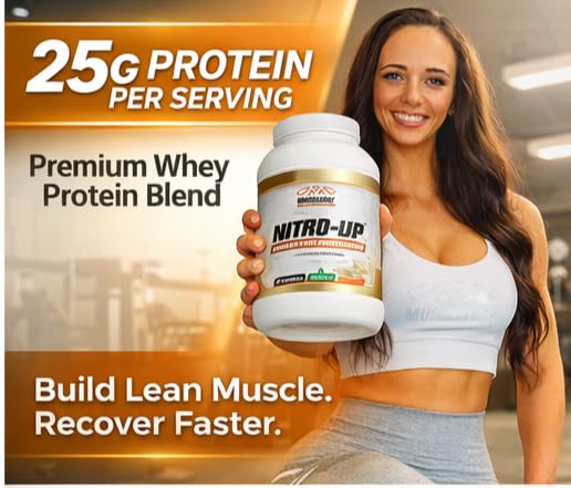 Image of MUSCLEOLOGY Nitro-Up Whey Protein Blend - 25g Protein, BCAAs, EAAs & Digestive Enzymes - Vanilla, Chocolate, Cookies & Cream - 2lb & 5lb (2Lbs, Vanilla)