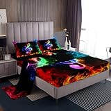 Musical Bed Sheet Queen Set,Watercolor Flame Mystery Sheets Sets Adults Bedroom Decor,Classic Music Notes Microfiber Bedding Set with Flat,Fitted Sheet,2 Pillow Cases