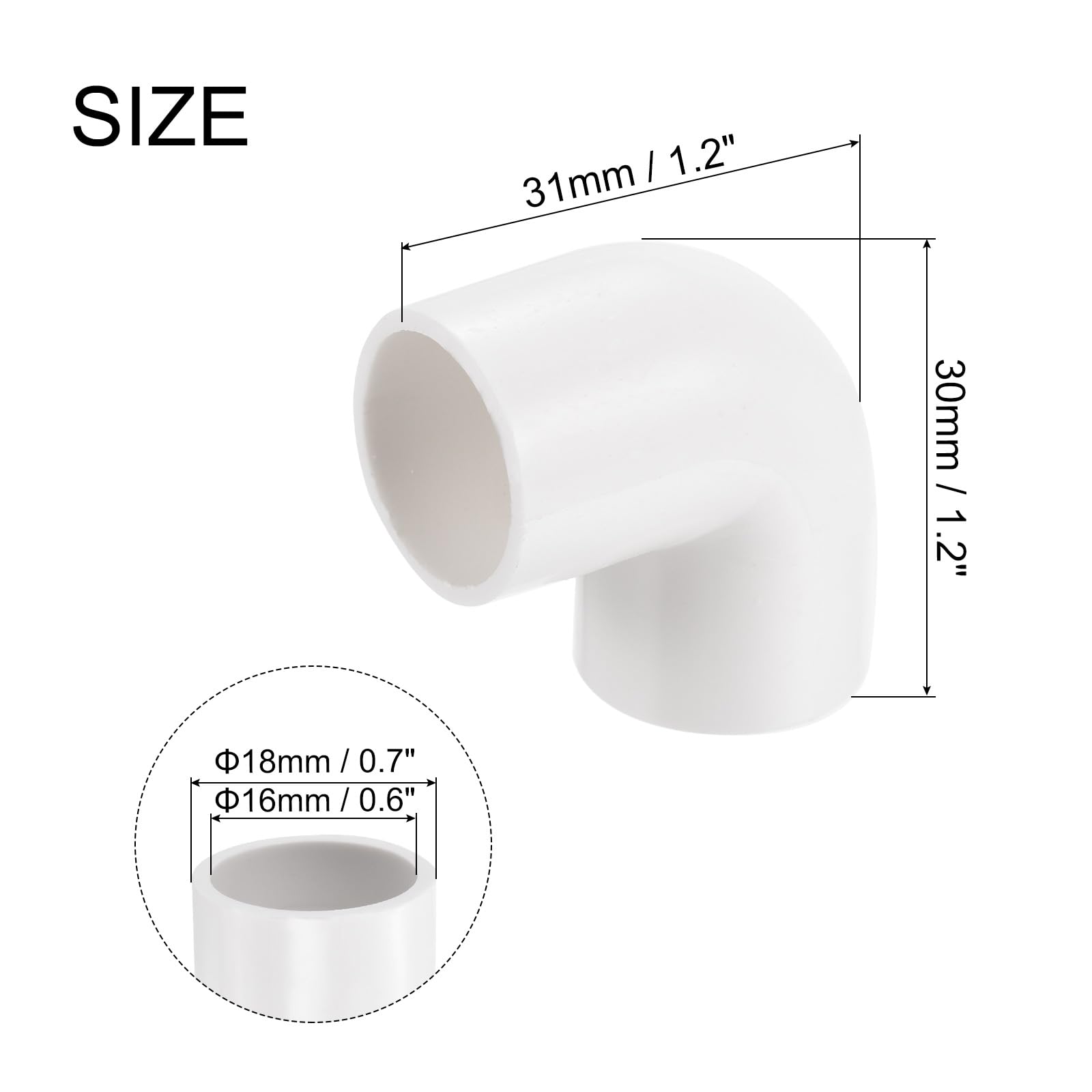 QUARKZMAN Złączka do rur PVC 90 stopni 16 mm Kolanko rury łączące do rur kolanowych Biały kierunek zmiany kierunku do węża ogrodowego PVC DIY Przewód elektryczny 50 szt
