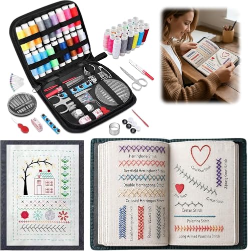 2026 All-in-One Embroidery Stitch Book Kit for Beginners, DIY High-Density Linen Stitche Books Kit with 106 Patterns, with Tools & Tutorial, for Enhancing Skills Among Embroidery and DIY Craft Enthusiasts