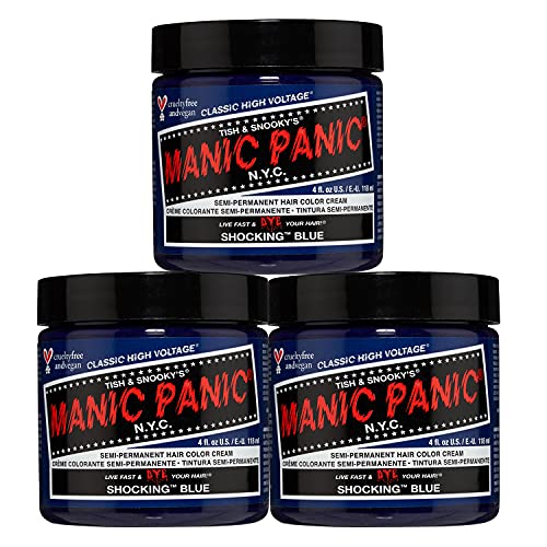MANIC PANIC Shocking Blue Hair Dye – Classic High Voltage - (3PK) Semi Permanent Hair Color - Dark Blue Shade With Purpl