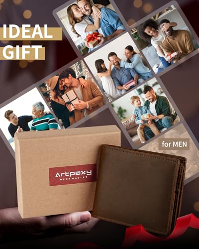 Image of Artpaxy Mens Wallet Genuine Leather Bifold RFID Blocking Wallet for Men with 1 ID Window 13 Card Holders 2 cash pockets 1 Gift Box