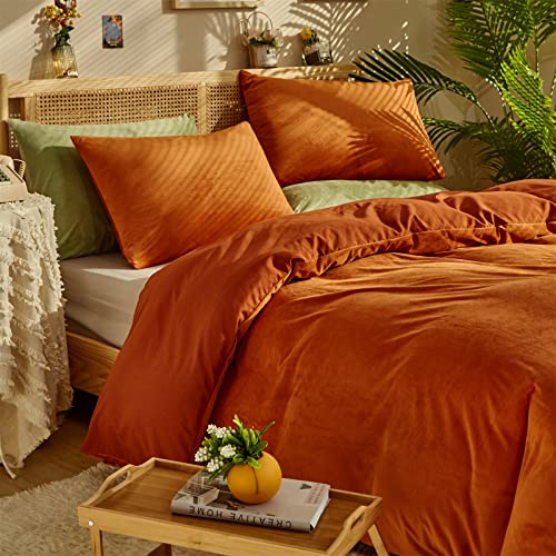 Houseri Burnt Orange Velvet Comforter Set Queen Fluffy Rust Bedding Comforter Queen Terracotta Comforter Flannel Plush Comforter Rust Micromink Sherpa Comforter Brown Orange Comforter Sets Queen #TOP2