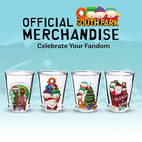Image of Silver Buffalo South Park Characters Xmas Group Shots 4pc. 1.5oz. Mini Glass Set 2x2