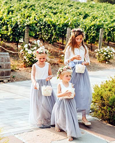 Image of 2Bunnies Girl Peony Lace Back A-Line Straight Tutu Tulle Party Flower Girl Dress