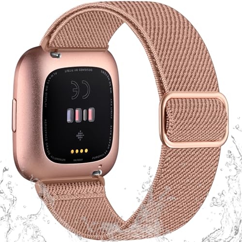 Odbeai Correa elástica compatible con Fitbit Versa 2, correa suave compatible con Fitbit Versa para mujeres y hombres, correa deportiva de nailon elástico ajustable resistente al agua, rosa profundo