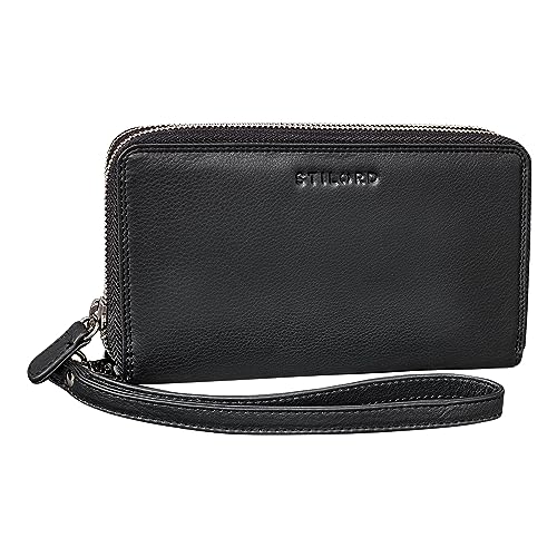 STILORD Bryan Geldbörse Handgelenk Herren Leder mit Handschlaufe Geldbeutel Portemonnaie RFID Wallet Herren Handytasche Handgelenktasche Echtleder Farbe:schwarz