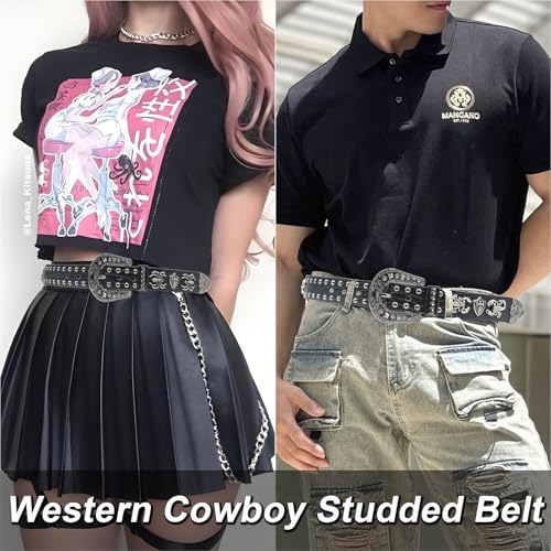 Black Western Cowboy Belt for Men Women Western Cowboy Cowgirl Y2k Studded Belt Western Punk Studded Belts2