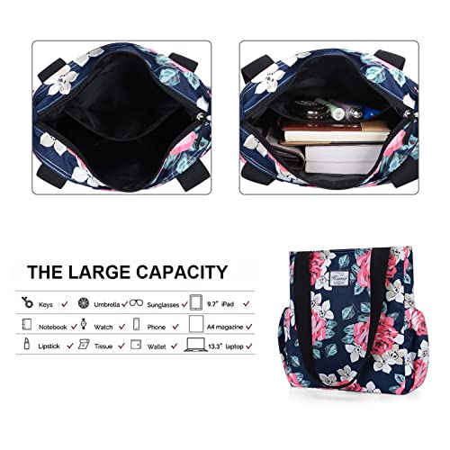 Image of KAMO Floral Tote Bag - Waterproof Lightweight Handbags Travel Shoulder Bag for Hiking Yoga Gym Swimming Travel Beach