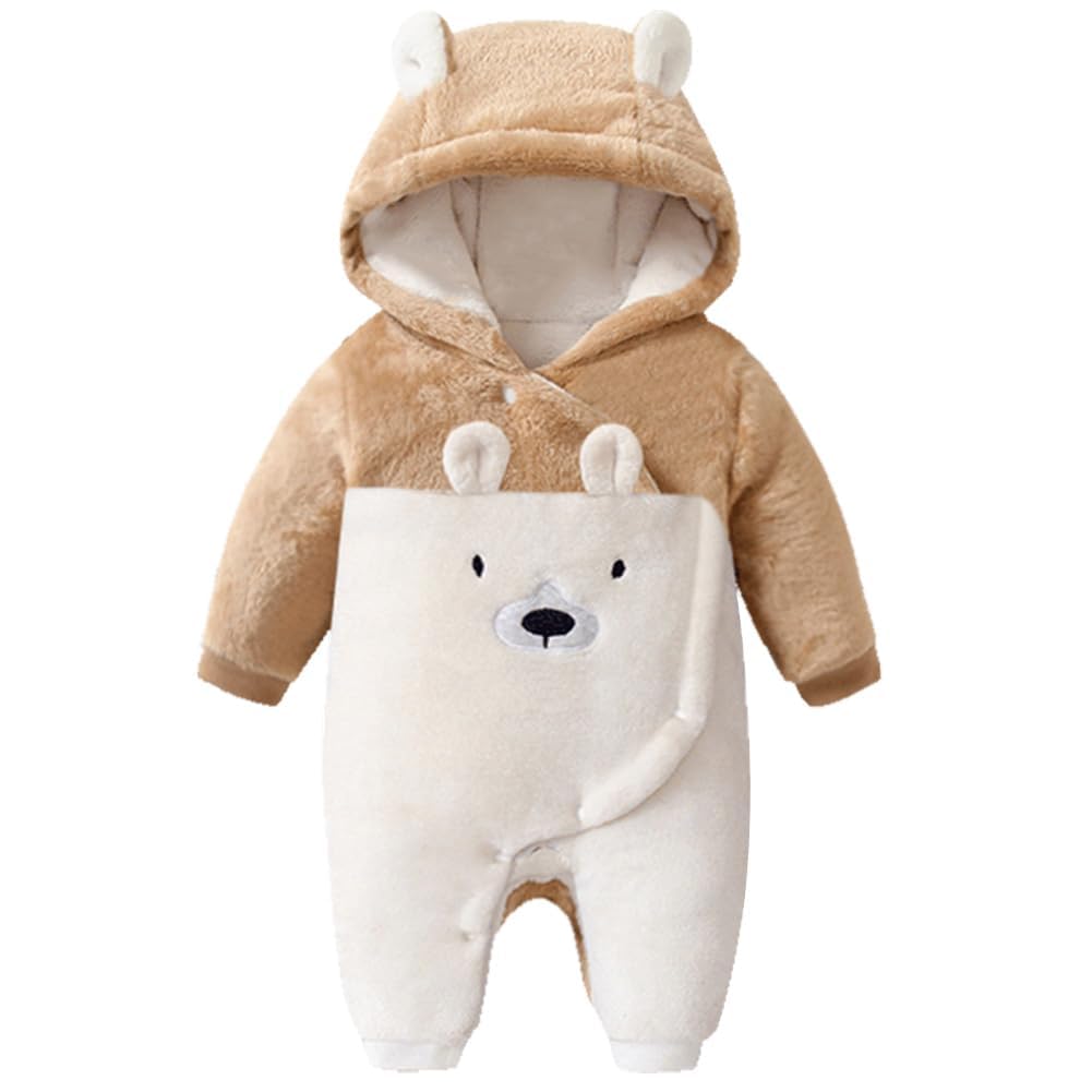 Newborn Baby Bear Suit Winter Snowsuit Fleece Romper Hooded Jumpsuit 0-18M