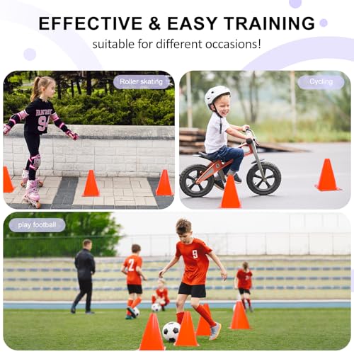 7 Inch Plastic Training Traffic Cones, 12 Pack, Sport Cones, Agility Field Marker Cones for Soccer Basketball Football Drills Sport Training, Outdoor Activity or Practice - Orange