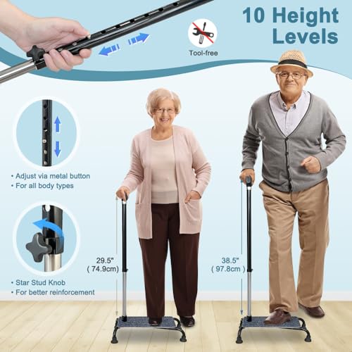 NEAUDE Stair Climbing Assist Cane for Seniors, Stair Lifts Walker Elderly, Mobile Half Step Aid Stair Helper, Adjustable 4 Prong Standing Quad Cane Large Base, Portable Walking Stick for Stability - Thumbnail 3