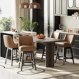 MALOL Swivel Bar Stools Set of 4, 27' Counter Height Kitchen Stools with Padded Seats and Solid Wood Legs, Upholstered Barstools for Kitchen Island, Breakfast Nook (Brown)
