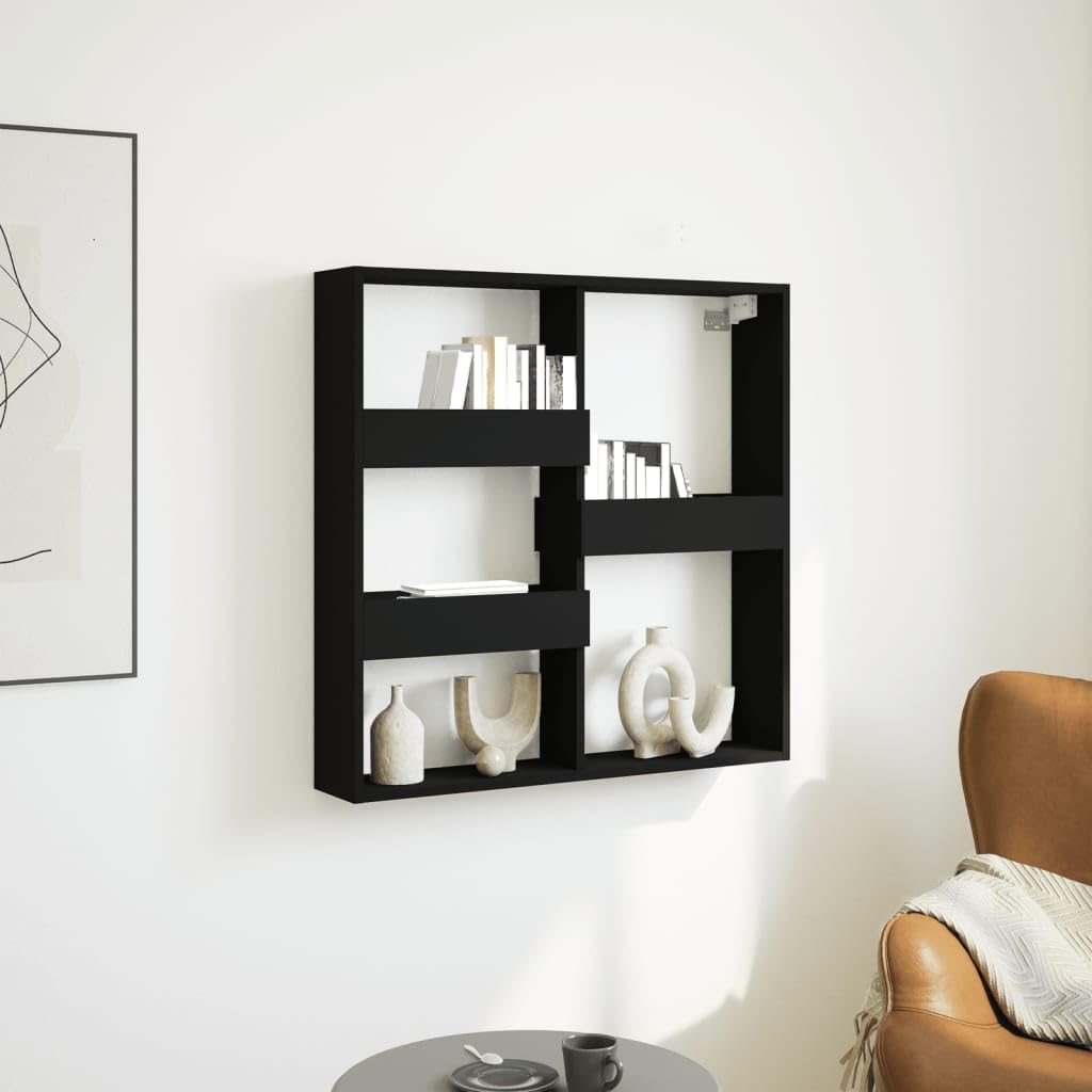 Armario de pared, negro, 80 x 15 x 80 cm, material madera, estantería de pared para dormitorio, baño, estantería de pared, armario de pared que ahorra espacio, almacenamiento de baño fácil