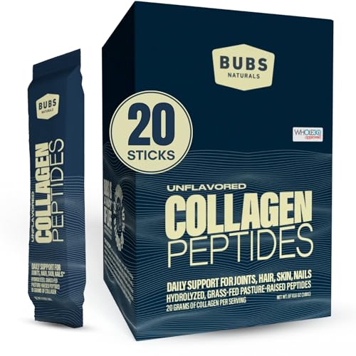 BUBS Naturals Unflavored Collagen Peptides Powder - Best Proteins for Joints & Skin - Pasture Raised Grass Fed - Paleo & Keto Friendly, Whole30 Approved, Non-GMO, Dairy & Gluten Free (20 Stick Packs)