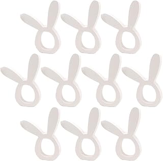 Happyyami 10PCS Wood Rabbit Ear Napkin Rings Decorative Wood Serviette Rings Napkin Holders Napkin Buckles for Easter Wedding Baby Shower Table Decor