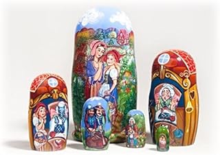Golden Cockerel Made in Russia Red Riding Hood Scenic Nesting Doll 6pc/5â€ Little Red Riding Hood German Fairy Tale Matryoshka Collectible Babushka Russian Doll 100% Guaranteed!