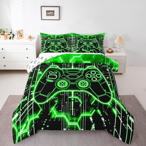Feelyou Kids Green Gamer Comforter Set Full Size for Boys Girls