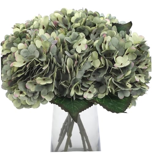 Hperu 6 uds Flores de hortensias Artificiales-hortensias Verdes realistas de 13 Pulgadas, Flores de Seda de Tallo Largo para arreglos