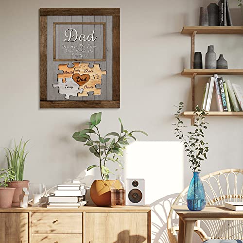 Custom Rustic Wood Puzzle Piece Sign Canvas Prints With Name, Personalized Father's Day Gifts For Dad Husband From Son, Daughter, Wife, Unique Dad Birthday Gift Idea,Canvas Wall Art For Living Room #TOP2