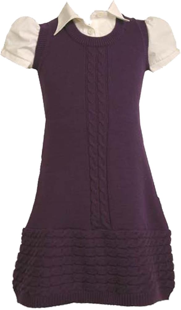 Bonnie Jean Big Girls 7-16 Purple/White Twofer Cable Knit Sweater Dress  (16, Purple)