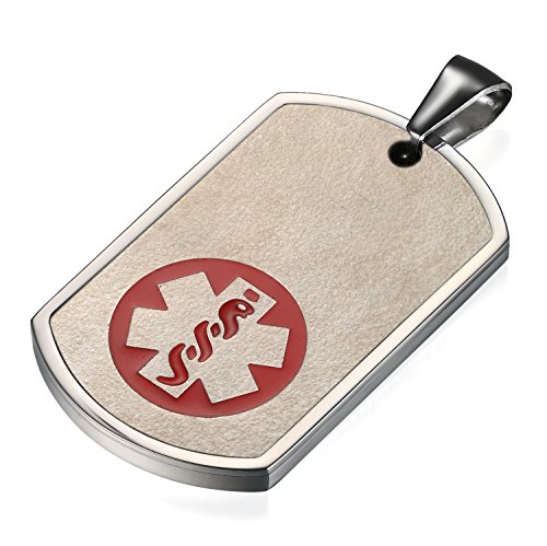 Flongo Placa Alerta Medica Cruz roja, Collar de identificación Acero Inoxidable Personalizado para alergias, Placa Dog Tag Militar de Hombre, Plateado