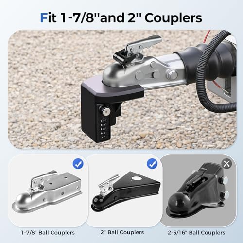 TRUCKIIPA Trailer Hitch Locks with Keys & 4-Digit Combo Lock - Fits 1-7/8\", 2\'\' Couplers, with Tongue Locks, 1/4\'\' Dia, 3/4\'\' Span, Heavy-Duty Trailer Coupler Lock for Vehicles, Trucks, RV, Trailers