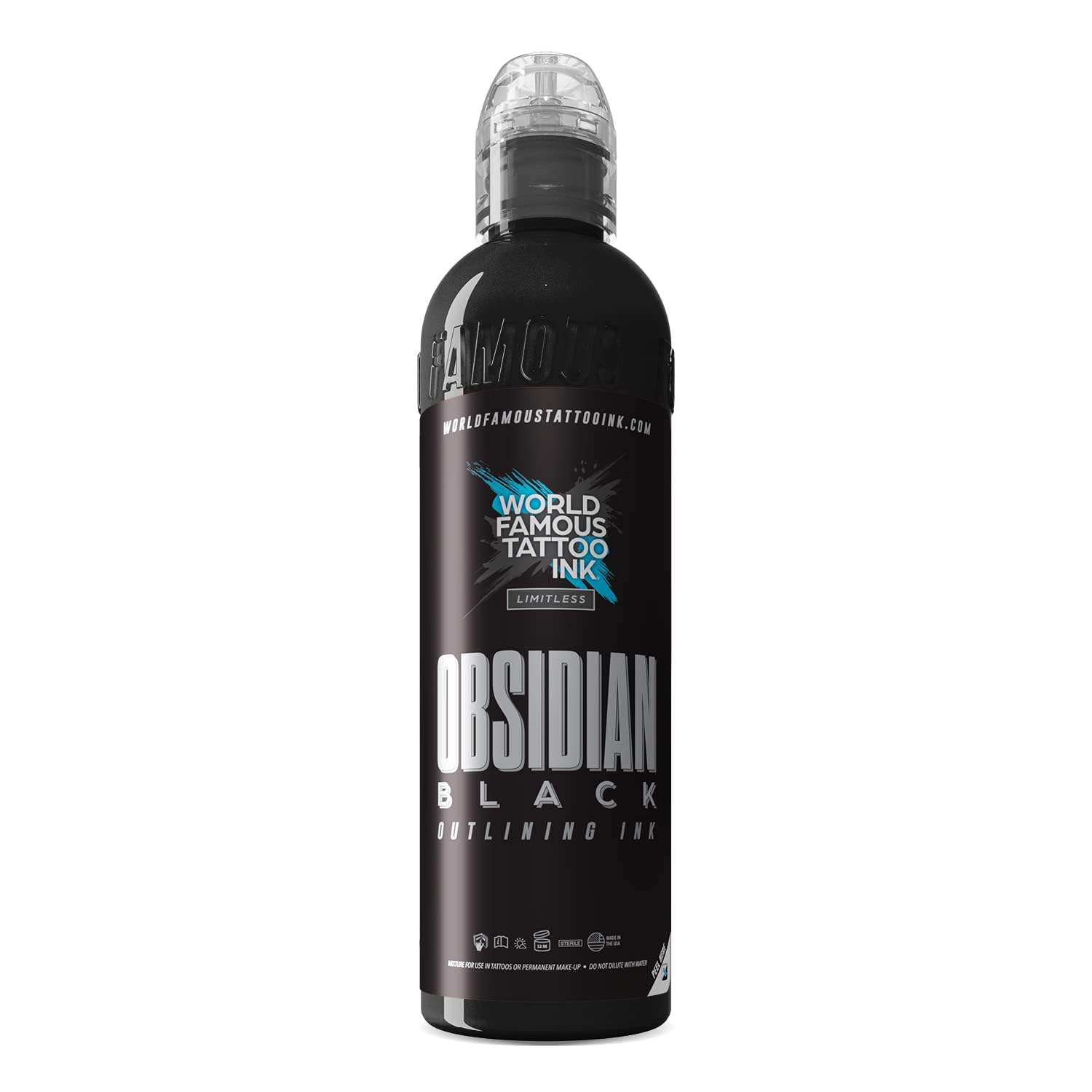 World Famous Tattoo Ink Limitless, Long Lasting, Sterilized Ink, Obsidian Outlining, 118.3 ml