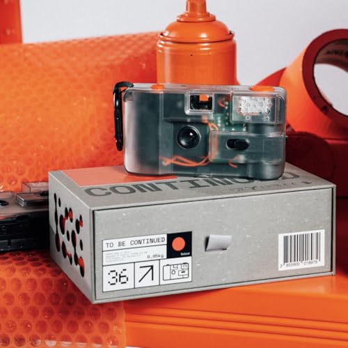 IUTD STUDIOS to Be Continued (TBC) Reusable 35mm Film Camera – Transparent Design, 28mm Wide Lens, Orange Gel Filter, Built-in Flash, Point and Shoot