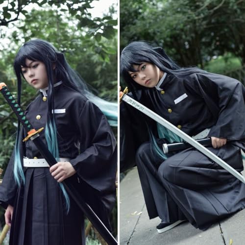 Image of Mens Muichiro Cosplay Costume Tokitou Muichirou Cosplay Uniform Kimonos With Wig Full Set Outfit Halloween