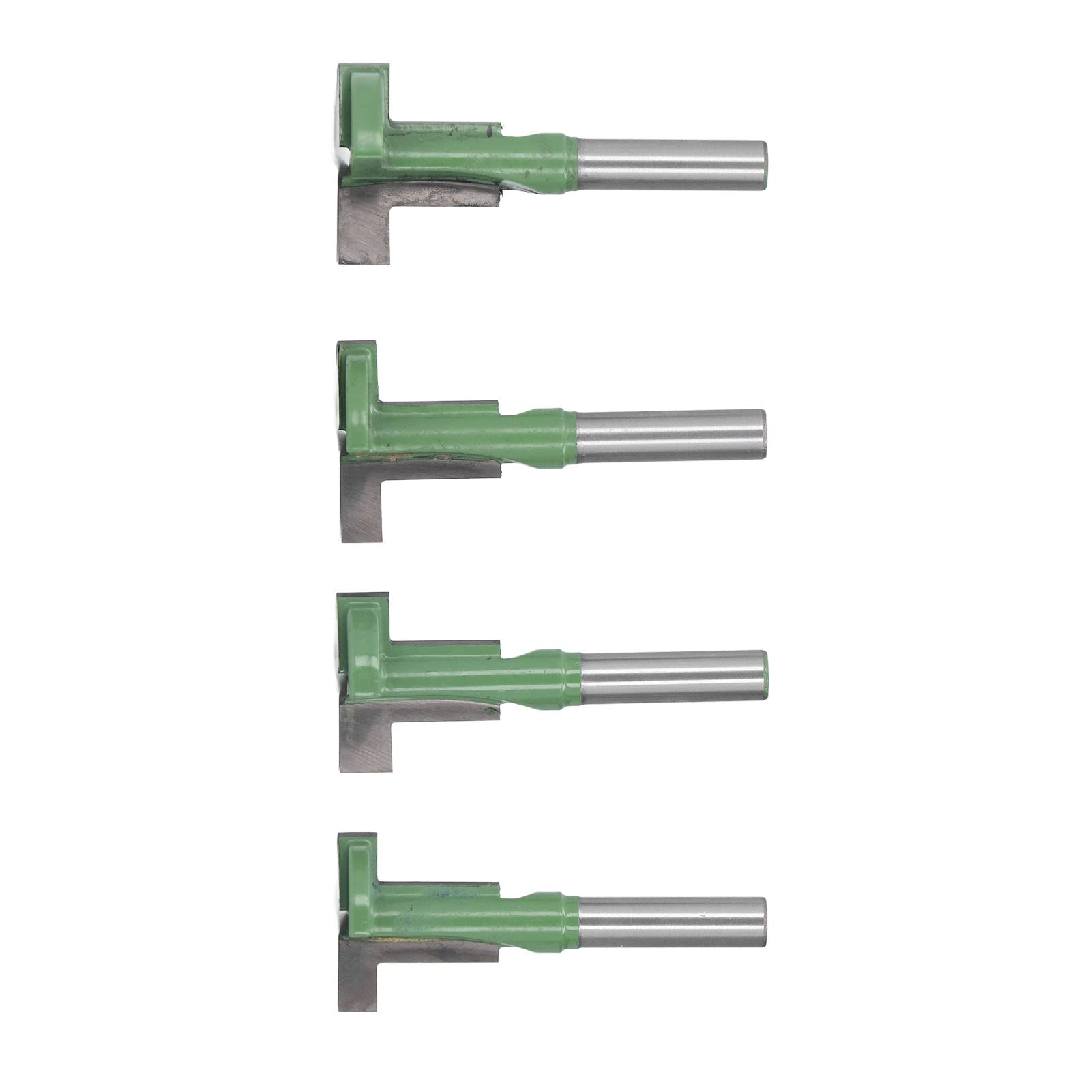 4 punte per fresa con scanalatura a T, in acciaio al carburo di tungsteno, per scanalare diritte, scena di carpenteria