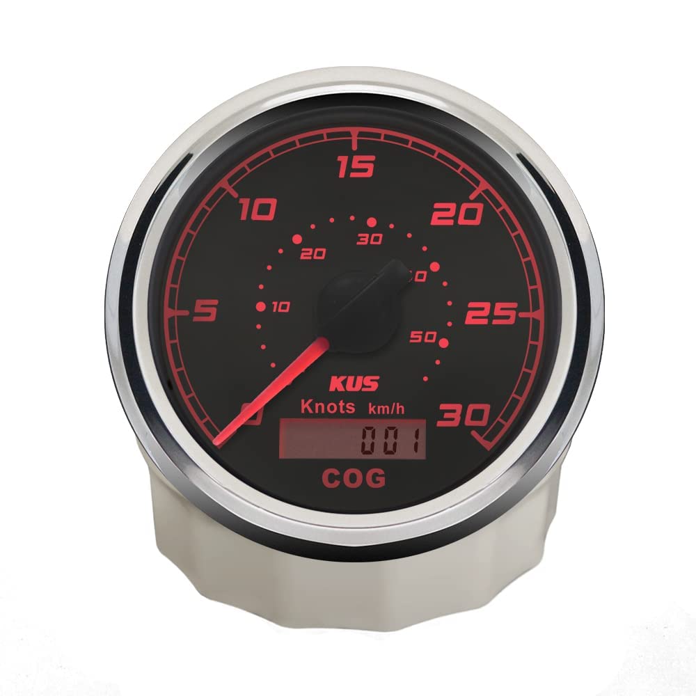 KUS GPS Contachilometri contachilometri calibro 30 nodi per barche 85mm 12V/24V (nero)