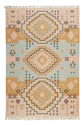 Kelim Alfombra tejida a mano, fibra natural, ideal para salón y dormitorio, alfombra tejida a mano y alfombra de lana, sostenible y de alta calidad, 200 x 290 cm, multicolor jaspeado – Mayenne