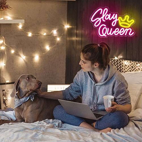 Image of Slay Queen Neon Sign for Wall Decor Slay Queen LED Light for She Shed | Dimmable led light, empowering wall decor, bedroom vanity, gift for women, confidence decor, size 13.8*9.5 in