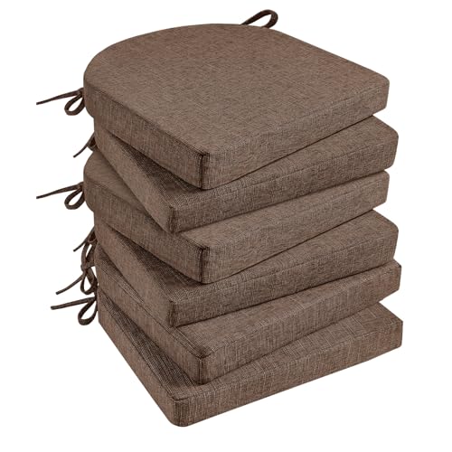 Basic Beyond Chair Cushions for Dining Chairs with Ties and Removable Cover, 2" Thick Seat Cushions for Kitchen Chairs, Set of 6, 17" x 16", Brown