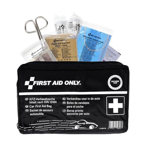 First Aid Only Kfz Verbandtasche DIN 13164 | Auto Verbandskasten als Erste Hilfe Set für HU  StVO-konform  | Notfalltasche für Auto und Motorrad | P-51007 00