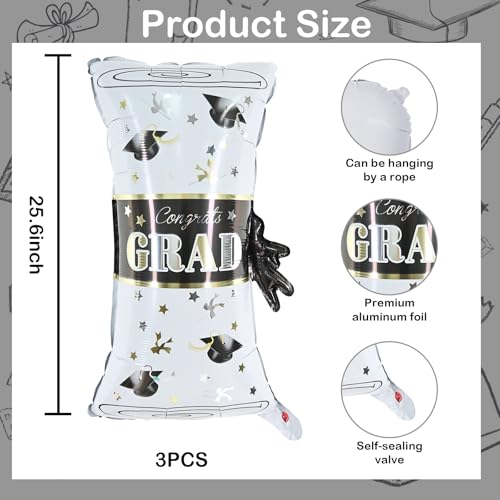 Image of Graduation Diploma Balloons, 2026 Graduation Decorations 3 Pcs Gold White Congrats Grad 2026 Diploma Foil Balloon Decorations for High School College Class of 2026 Congratulations Graduate Party Decor