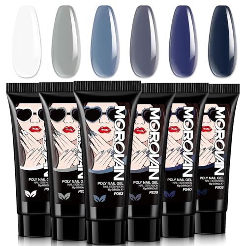 Morovan Poly Gel Nail Kit Starter Set 6 Vibrant Colors DIY Salon Extensions Gel for Beginners Professional Poly Nail Art Kit