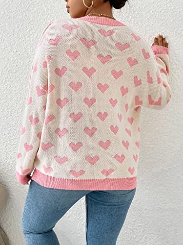 Image of MakeMeChic Women's Plus Size Floral Print Long Sleeve Drop Shoulder Cardigan Coat Pink White, Large Plus
