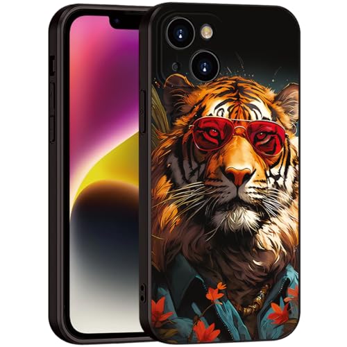 Printed with Tiger for iPhone 14 case, Fashionable Unique Tiger Eyewear Design Silicone Soft Shockproof case,showcasing Personal Charm (A1- Tigers-Animal)