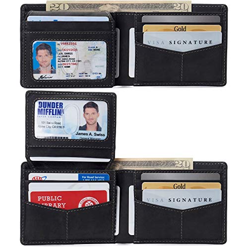 Image of Alpine Swiss Connor Executive Bifold Wallet | Business Passcase for Men | Premium Leather | Dual ID Windows | RFID Blocking | Gift Box Included Nubuck Black